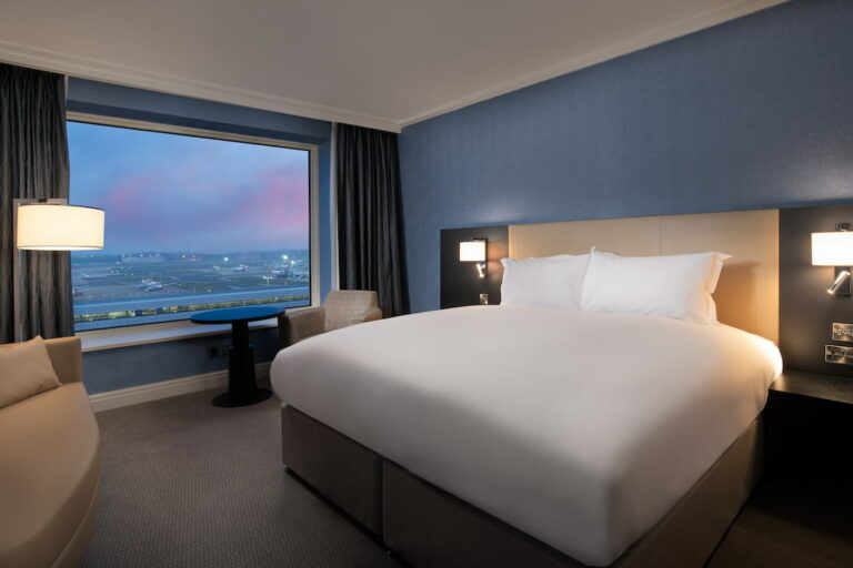 A luxury room with a runway view at the Sofitel Gatwick